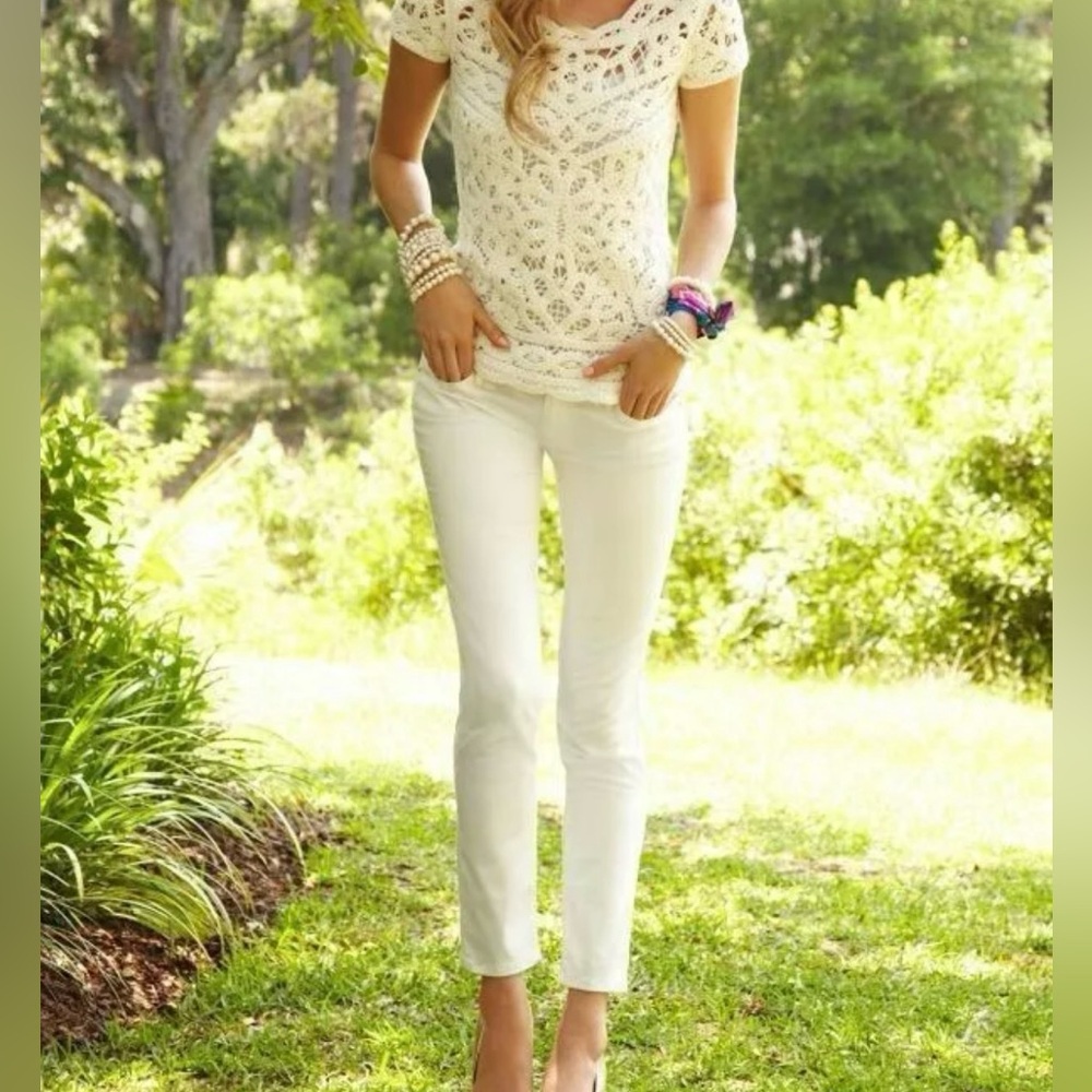 New Lilly Pulitzer Worth Desert Moon Off White Skinny Jeans 00
